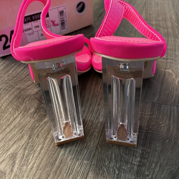 Cape Robbin Pink Macaroon Strappy Neon Stretch Clear Lucite High Heel Sandals - Picture 5 of 11
